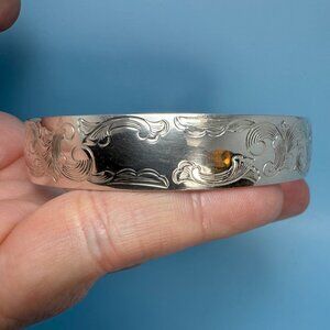 Kirk Stieff Lenox Laurels Sterling Silver Floral Design Signet Cuff Bracelet